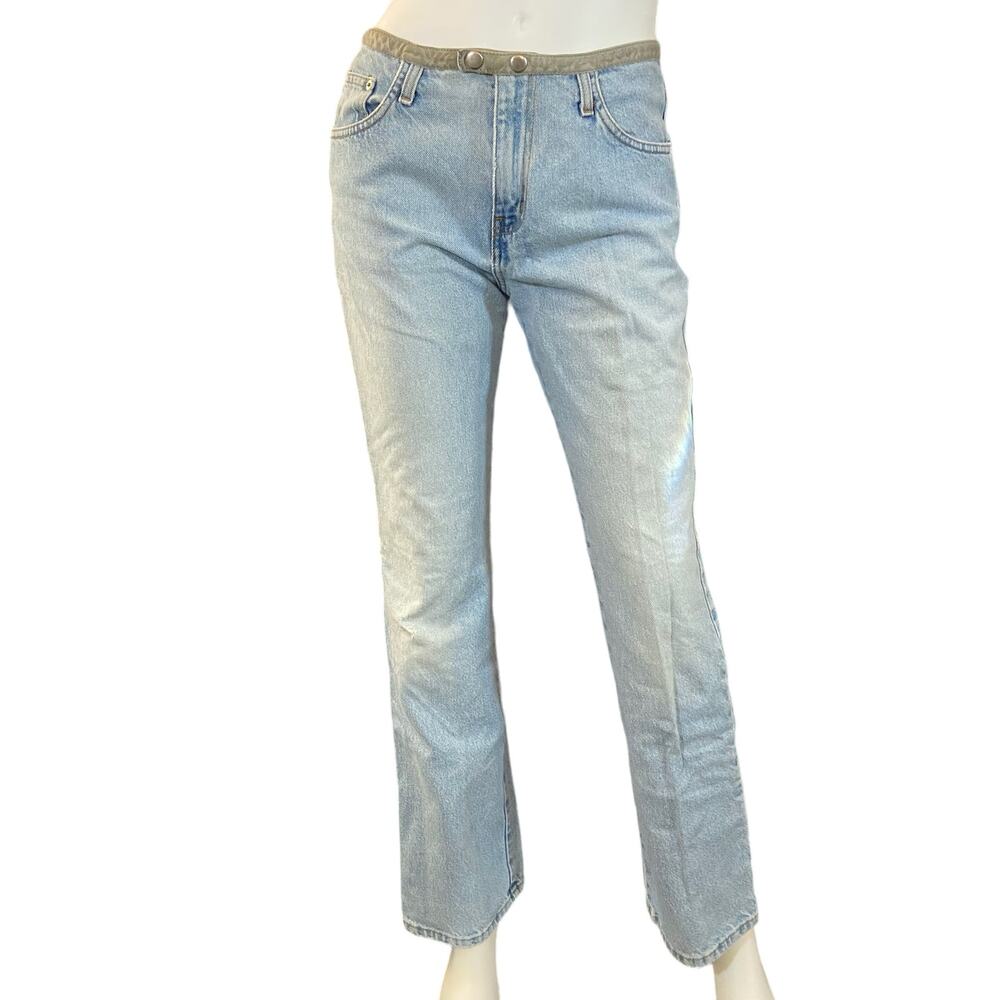 Y2K Vintage Express Straight Leg Jeans Leather Trim Low Rise Denim
